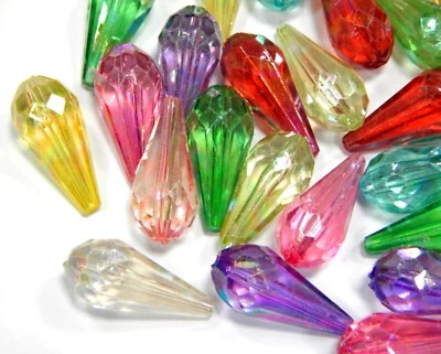 20 Kunststoffperlen AB Farben Mix Set Acrylperlen 25mm Tropfen Facettier D129 - Bild 1 von 4