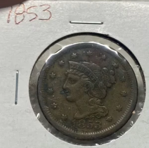 USA 1 Cent 1853 Liberty Head/Braided Hair - Picture 1 of 2
