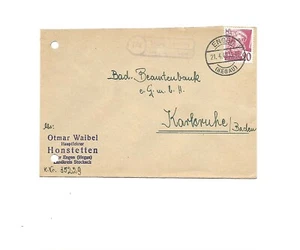 FZ Baden / (17a) Honstetten ü Engen, violetter Ra2 auf li. gelochtem Brief 1949 - Bild 1 von 2