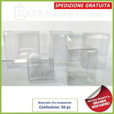 50 SCATOLE TRASPARENTI PVC BOMBONIERA NOZZE BATTESSIMO COMUNIONE CONFETTATA