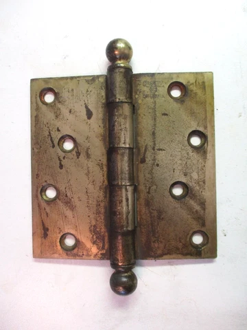 Stanley SW Sweetheart 4" Sq. Mortise Door Ball Tip Finials Hinge Brass 1 Antique Cover