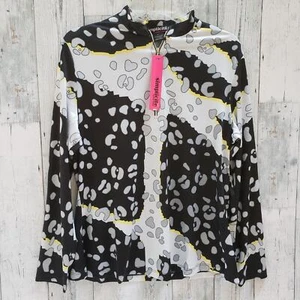 NWT Simplicite by Jamie Sadock Women's Long Sleeve Top Golf White Black Silver L - Picture 1 of 5