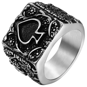 Men Retro Gothic Ace Of Spades Poker Casting Stainless Steel Ring Band Size 7-13 - Picture 1 of 6