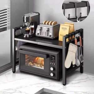 Extendable Microwave Oven Rack Black, Adjustable Microwave/Toaster Shelf Heavy D - Picture 1 of 9