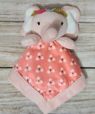 Levtex Baby Elephant Lovey Security Blanket Peach Pink Floral Flowers 12" x 12"