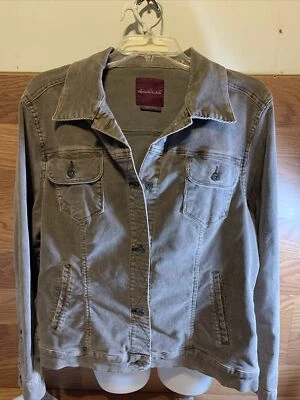 Chaqueta para mujer Gloria Vanderbilt marrón claro pana botón talla L Foto 1 de 4