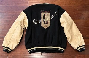 Guess 1981 Original Legends Black White Mens Large Leather Wool Varsity Jacket - Picture 1 of 18