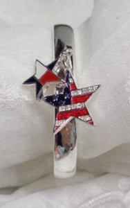 Estate Jewelry TOMMY HILFIGER Silvertone DANGLE STAR LOGO Enamel Cuff Bracelet - Picture 1 of 2