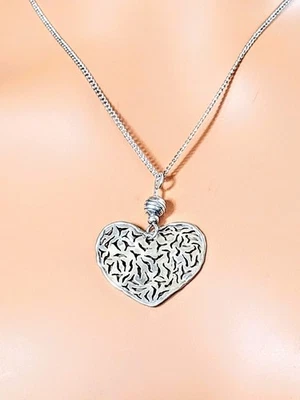 SILPADA Vintage Sterling Silver Seagulls Pierced Heart Pendant Necklace  - Image 1 of 4