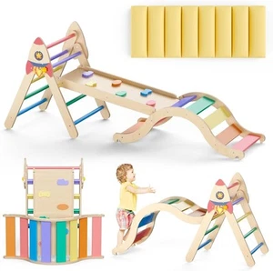 Pikler Triangle Set with Cushion, 9-in-1 Kids Climbing Toys for Toddlers 1-3 ... - Picture 1 of 7