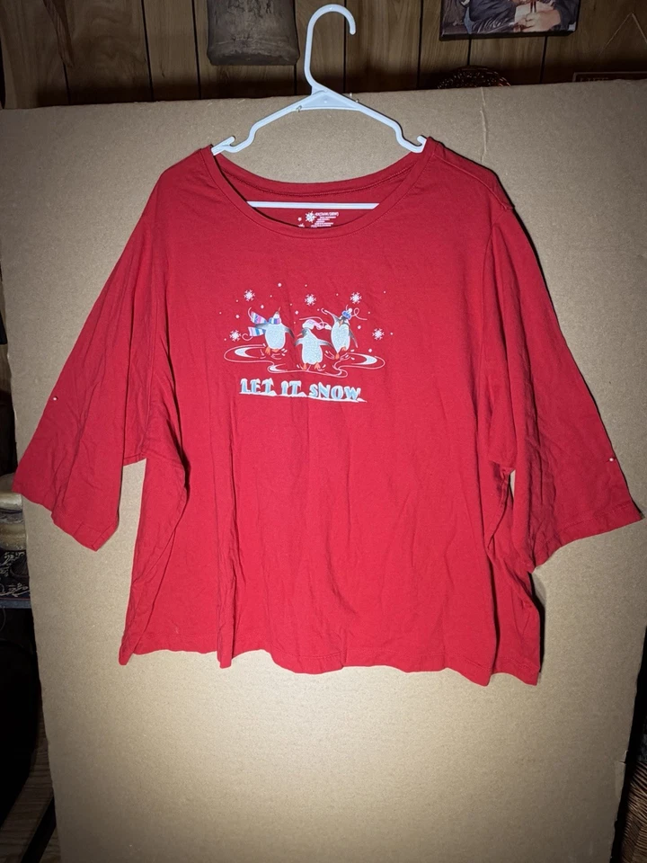 Camiseta gráfica navideña talla grande 26W/28W, camisa festiva de vacaciones de pingüino Foto 1 de 4