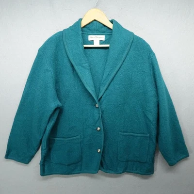 Vintage Norm Thompson Cardigan Sweater Womens Petite Large Boiled Wool Jacket - Image 1 of 4
