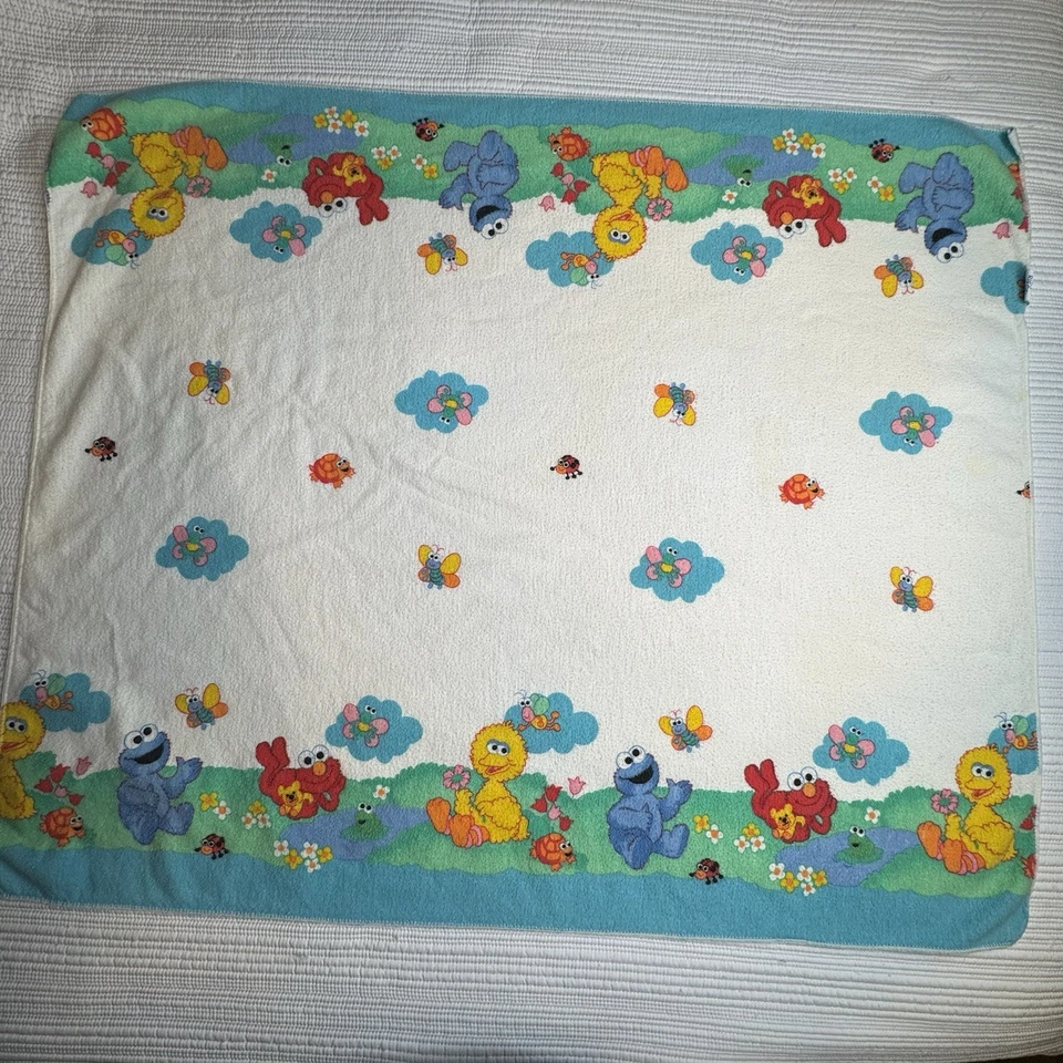 Manta de Recepción de Bebé Calle Sésamo Años 90 De Colección Envoltura de Tela Elmo Big Bird Galleta Foto 1 de 4