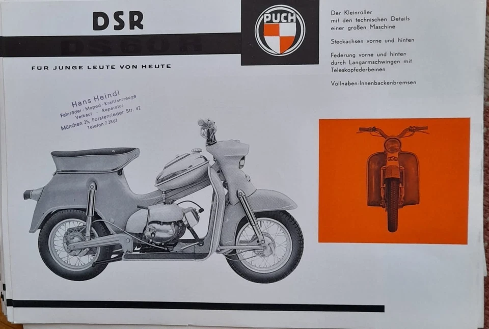 Puch DS 60 R DSR 50  Moped Prospekt 1960  original rar  SDP Freilassing - Imagen 1 de 2