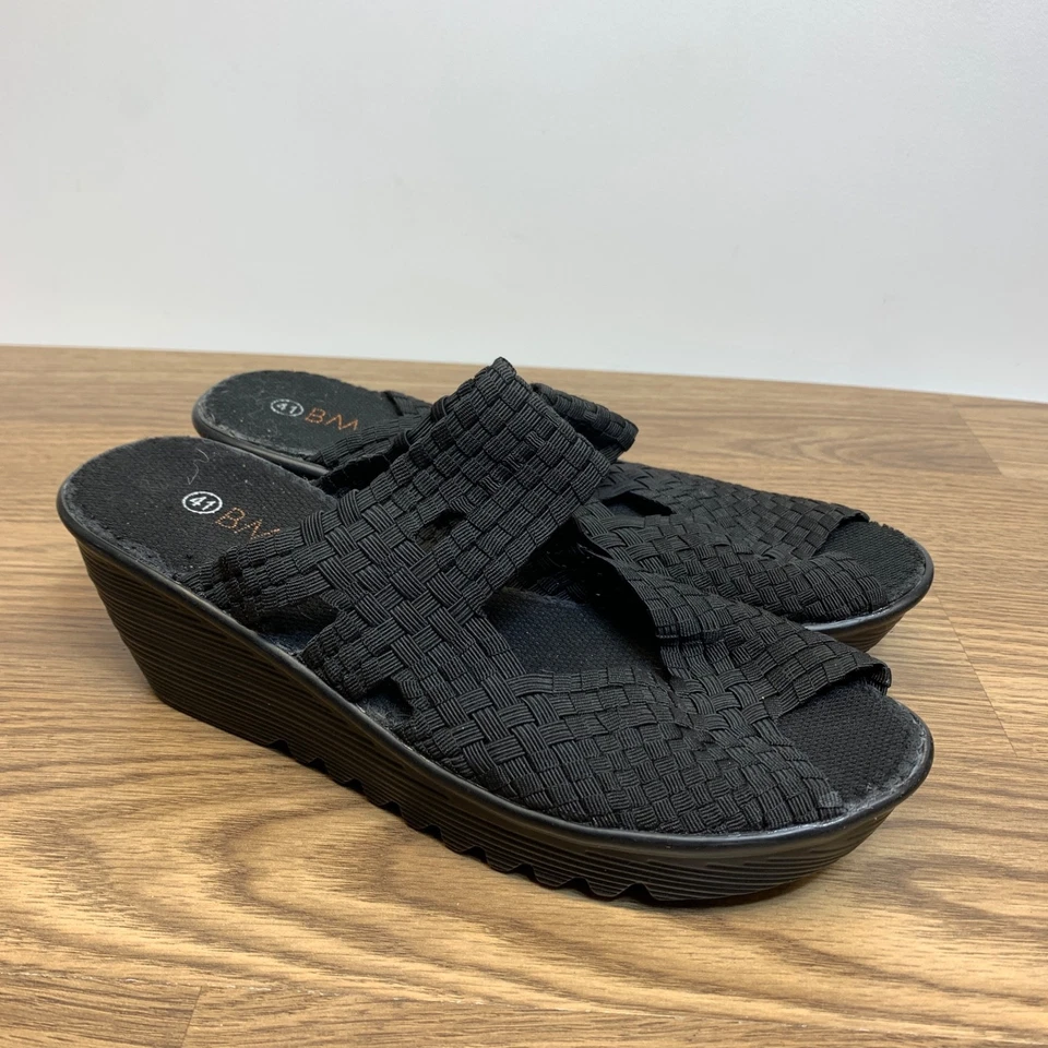 Женские сандалии Bernie Mev с черной сеткой размер 41 США 10 без шнуровки на танкетке каблуке шлепанцы - Изображение 1 из 4