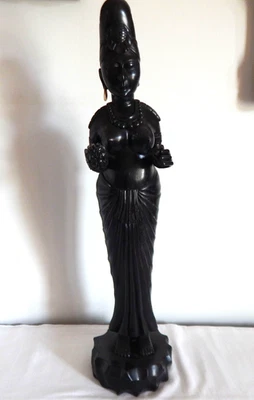 ANCIENNE Grande SCULPTURE STATUE Femme à Moitié Nue ASIE en ébène ? - Photo 1/4