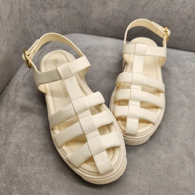 Stuart Weitzman Fisherman Sandals 9.5 White Leather Nolita Chunky Lug New $560 - Image 1 of 4
