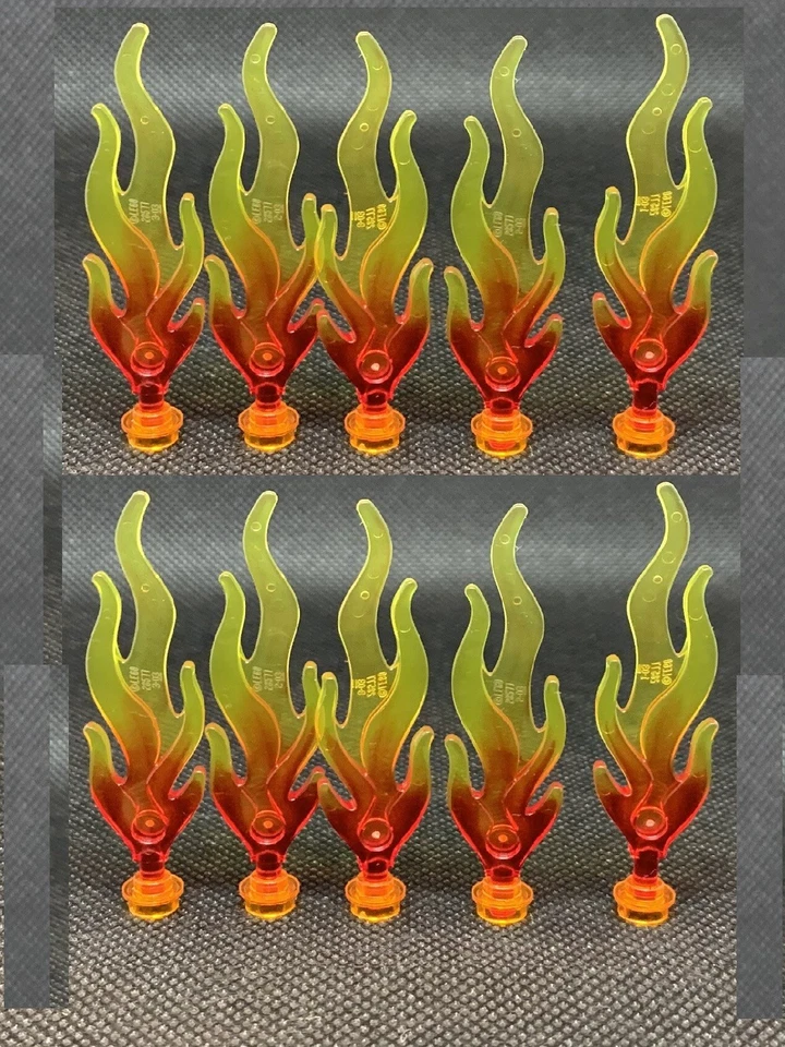 乐高火焰火迷你火 10 件套装火焰黄色橙色带底座铆钉 — 第 1/1 张图片