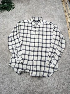 IKE BEHAR New York USA MADE Mens L Large Off White Plaid Check Button 100% Linen - Picture 1 of 9