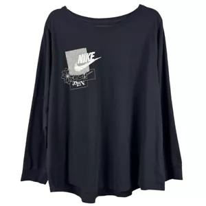 Nike Damen 3X Langarm Grafik T-Shirt Schwarz Blumen Geometrisch Freizeit - Bild 1 von 10