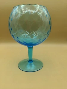 Empoli Vintage MCM Peacock Blue Diamond Optic 9” Brandy Snifter Pre Owned  - Picture 1 of 7