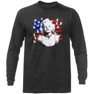 Marilyn Monroe Front of US Flag American Pride grafica manica lunga - Foto 1 di 14
