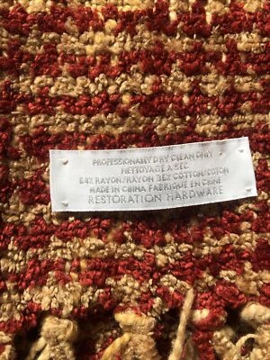 Restoration Hardware Maroon Beige Plaid Chenille Fringed Throw Blanket 52" x 76" - Image 1 of 4