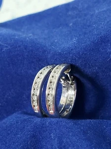 14K White Gold .50ctw (.48tw) Round Diamond Hoop Earrings Hinged w/snap closure - Picture 1 of 9