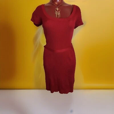 NUEVO SIN ETIQUETAS DEREK CORAZÓN ACANALADO ROJO SUÉTER VESTIDO MINI - LAZO CINTURA - JUNIOR TALLA L GRANDE Foto 1 de 4