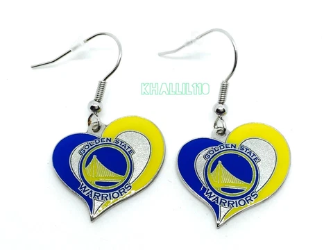 Golden State Warriors NBA Silver Swirl Heart Dangle Earrings Cover