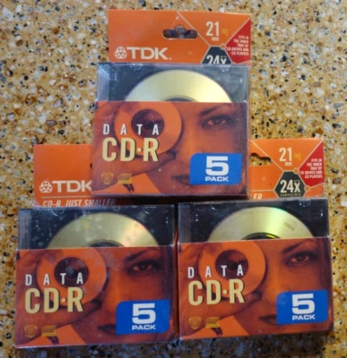 TDK Data CD-R Disc (Lot of 3) 5 Pack NEW 21 Min CD-RW 24x mini disc SEALED - Image 1 of 3