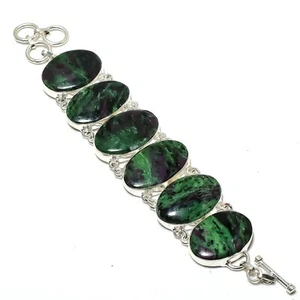 Ruby Zoisite Gemstone Handmade 925 Sterling Silver Artisan Jewelry Bracelet - Picture 1 of 6