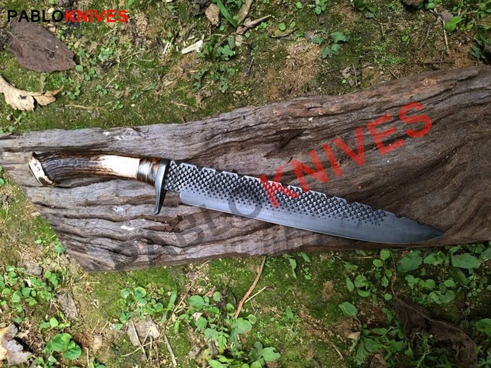 Cuchillo Bowie de ciervo corona de caza hoja de archivo raspador de acero J2 forjado a mano de 18" Foto 1 de 1
