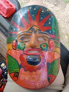 Vintage Mexican Terracotta Clay Mask Folk Art Hand Made and Painted - Picture 1 of 2