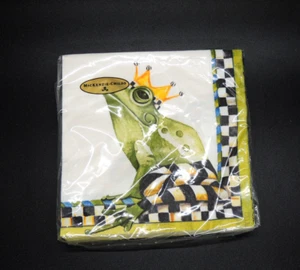 MacKenzie Childs Courtly Check Frog Bumblebee Paper Cocktail Napkins NEW - Picture 1 of 9