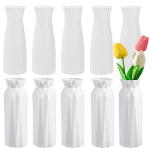 10 Pack Composite Plastic Flower Vase, Decorative White Vase, Unbreakable Flo... - Picture 1 of 7