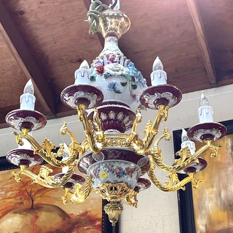 Porcelain, 24k Gilded Chandelier with Flowers with 8 Lights Cover