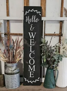 Hello And Welcome Sign - Rustic Farmhouse Home Decor - Choose Your Size Color - Picture 1 of 3