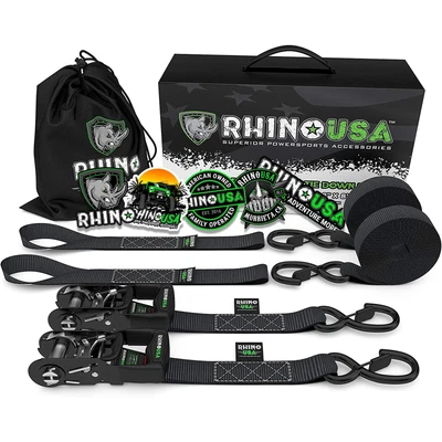 RHINO USA, INC. Rhino USA Ratchet Straps Motorcycle Tie Down Kit (2 Pack) 5,208 Break Strength