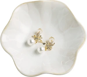 Jewelry Dish Tray Ring Ceramic Trinket Tray Key Bowl Gifts (Milky White) - Picture 1 of 9