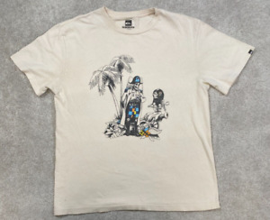 Quicksilver T-Shirt Men's Large Short Sleeve Pirate Graphics Crew Neck White