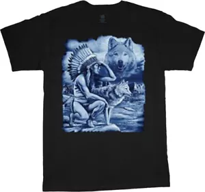 Mens Big and Tall T-shirts Graphic Tee Native American Indian Wolf Shirt - Picture 1 of 1