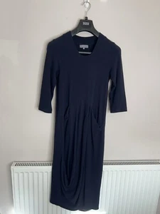 Sahara Dress Small Navy Balloon Hem Pockets 3/4 Sleeve Midi Lagenlook - Picture 1 of 11