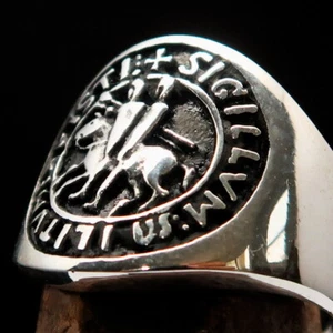 MENS STERLING SILVER TEMPLAR KNIGHT SEAL RING RIDING KNIGHTS CREST SIZE 9.5 - Picture 1 of 8