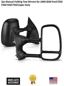 SideView Tow Mirror Assembly Manual Fold LH-Rh Side For 1999-16 Ford F250-F550 - Picture 1 of 6