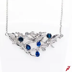 Necklace 18K White Gold 4 Diamonds 2,1ct 5 Sapphire 4,0ct 16 1/2in - Value - Picture 1 of 3