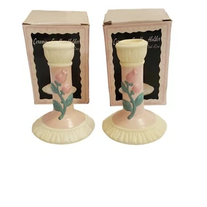 Vintage Ceramic Pink Rose Candle Stick Holders Old Stock Set Of 2 - Picture 1 of 12