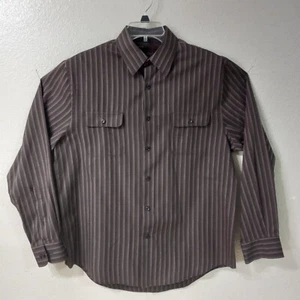 Perry Ellis Dress Shirt Men Size L Brown Tan Stripe Button Long Sleeve Cuff 3501 - Picture 1 of 9