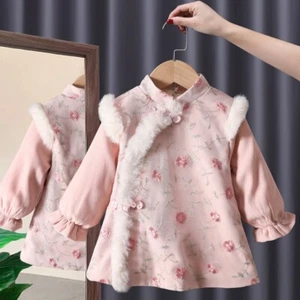 Baby Girl Quilted Cheongsam Padded Qipao Dress Embroidered Chinese New Year Cute - Picture 1 of 18