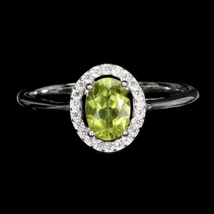 Summer 925 Sterling Silver Ring Oval Peridot Natural Gemstone Jewelry Size 7 - Picture 1 of 13
